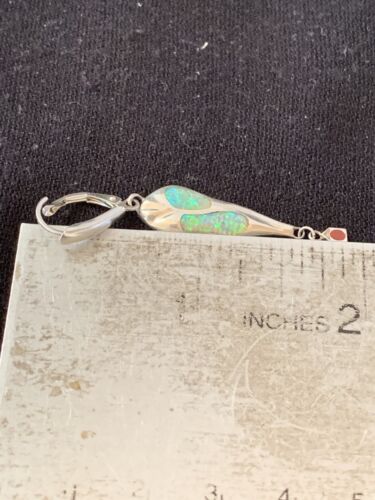 Native American Navajo Blue Opal Inlay Earrings | Sterling Silver | 2" | 1518