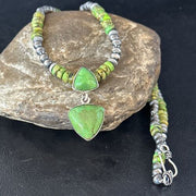 Navajo Green Turquoise Multi-Stone Pendant Necklace | Authentic Native American Sterling Silver | 22" | 14606