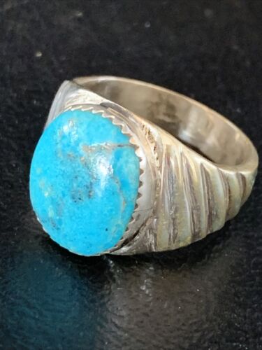 Navajo Blue Kingman Turquoise Ring | Sterling Silver | Sz 10 | Authentic Native American Handmade | 14154