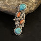 Navajo Turquoise Spiny Oyster Multi-Stone Ring | Authentic Native American Sterling Silver | Sz 8 | 14496
