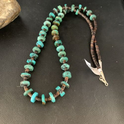 Native American Navajo Turquoise Shell Heishi Bead Necklace | Sterling Silver | 30" | 00762