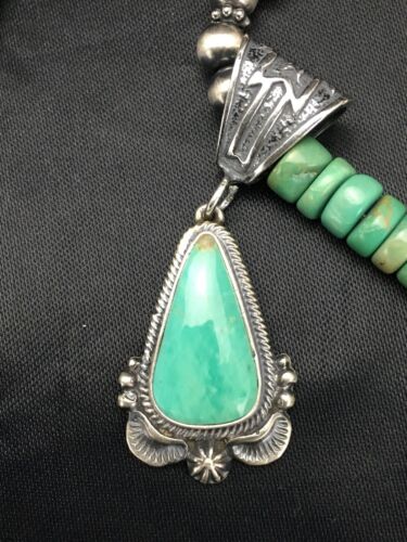 Navajo Green Turquoise Pendant Necklace | Sterling Silver | Authentic Native American Handmade | 2646