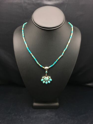 Navajo Turquoise Cluster Pendant Necklace | Sterling Silver | 20" | Authentic Native American Handmade | 4079