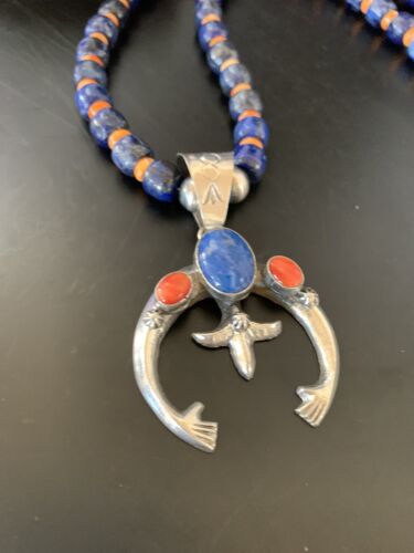 Navajo Native American Blue Lapis Spiny Oyster Naja Pendant | Sterling Silver | 11492 - Masha USA