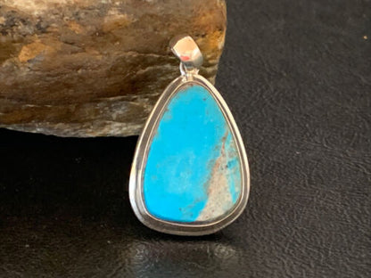 Navajo Blue Bisbee Turquoise Pendant | Sterling Silver | 1.5" | Authentic Native American Handmade | 1617