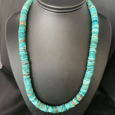 Mens Navajo Blue Turquoise Heishi Sterling Bead Necklace 20