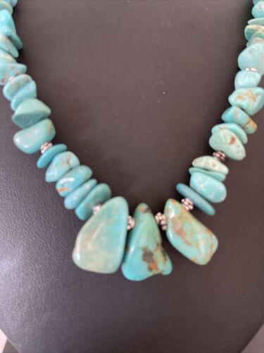 Navajo Blue Turquoise Nugget Beads Necklace | Sterling Silver | Authentic Native American Handmade | 22" | 01345