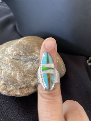 Navajo Multi-Color Opal & Turquoise Inlay Ring | Sterling Silver | Sz 7 | Authentic Native American Handmade | 1582