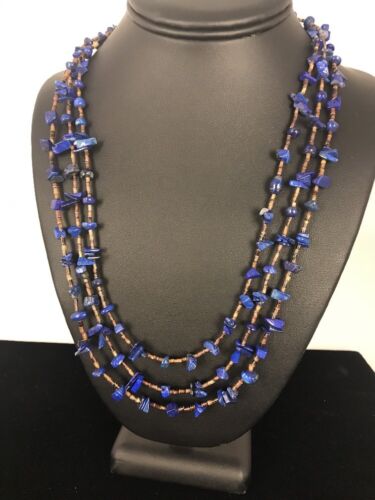 Navajo Multi Strand Necklace | Lapis Bone | Sterling Silver | 21" | Authentic Native American Handmade | 3343