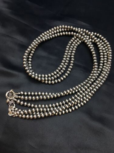 Native American Sterling Silver Navajo Pearls Necklace | 4mm | 21" | 3 Strand | 8973