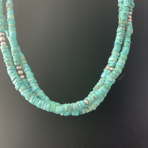 Navajo Turquoise Heishi Necklace | Sterling Silver 3 Strand 7mm | 24" | Authentic Native American Handmade | 01769