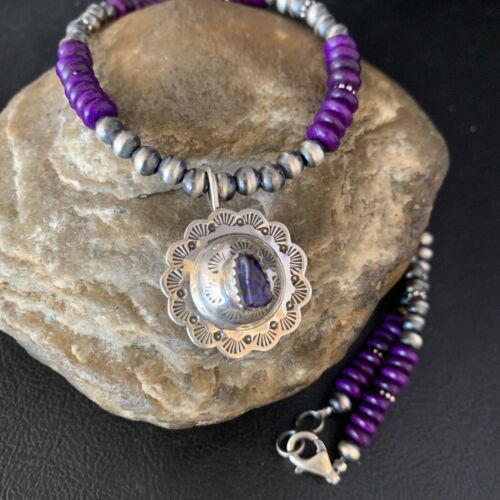 Navajo Purple Sugilite Pendant Necklace | Sterling Silver | Authentic Native American Handmade | 13844