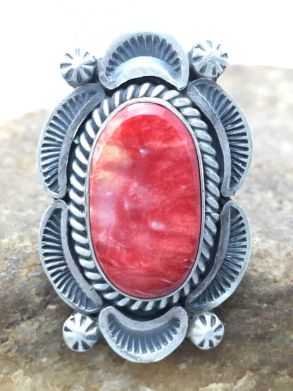 Native American Navajo Spiny Oyster Ring | Sterling Silver | Sz 7 | 4191