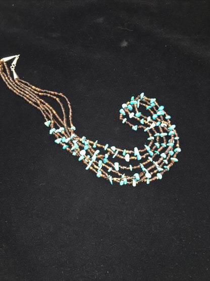 Navajo Blue Nugget Turquoise Necklace | Sterling Silver | Authentic Native American Handmade | 01817
