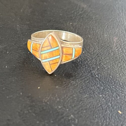 Navajo Blue Turquoise Spiny Oyster Inlay Ring | Sz 8.5 | Authentic Native American Handmade | 14558