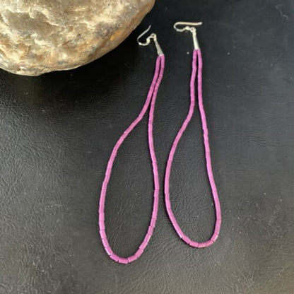 Handmade Sterling Silver Heishi Beads Earrings with Purple Sugilite | 5" | 13501