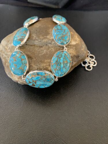 Navajo Blue Mojave Turquoise Pendant Necklace | Sterling Silver | 18" | Authentic Native American Handmade | 11634