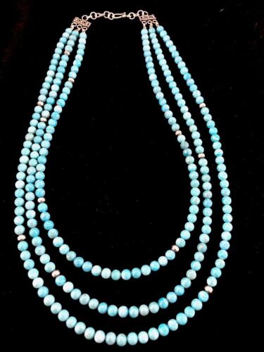 Navajo Sterling Silver Necklace | Native American Blue Turquoise Bead | Stabilized | 3390