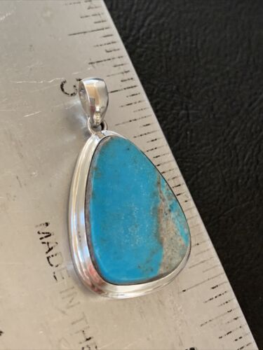 Navajo Blue Bisbee Turquoise Pendant | Sterling Silver | 1.5" | Authentic Native American Handmade | 1617