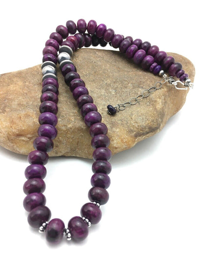 Navajo Purple Sugilite Bead Necklace | Sterling Silver | 23" | Authentic Native American Handmade | 4178