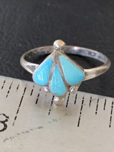 Southwestern Old Pawn Navajo Blue Turquoise Ring | Sterling Silver | Sz 8 | 10784