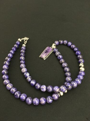 Navajo Charoite Pendant with Pearls | Sterling Silver Necklace | 21" | Authentic Native American Handmade | 4877