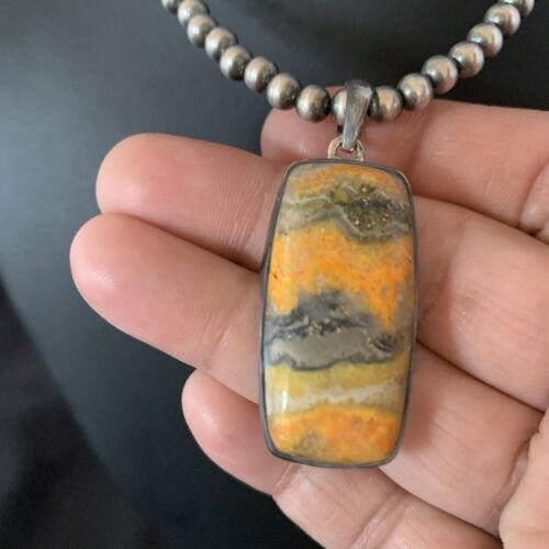 Navajo Bumblebee Jasper Pendant Necklace | Sterling Silver | Authentic Native American Handmade | 12726