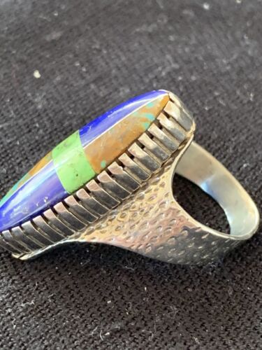 Navajo Multi-Color Lapis & Turquoise Inlay Ring | Sterling Silver | Sz 7 | Authentic Native American Handmade | 1578