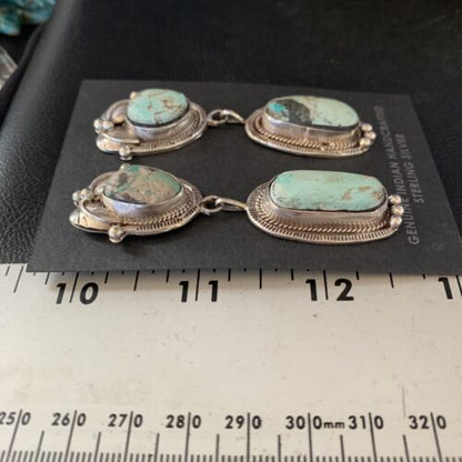 Navajo Blue Dry Creek Turquoise Post Dangle Earrings | Sterling Silver | Authentic Native American Handmade | 13875