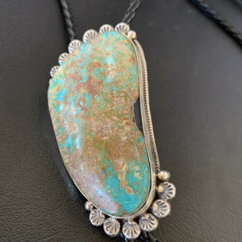 Navajo Royston Turquoise Bolo Tie | Sterling Silver | Authentic Native American Handmade | 12363