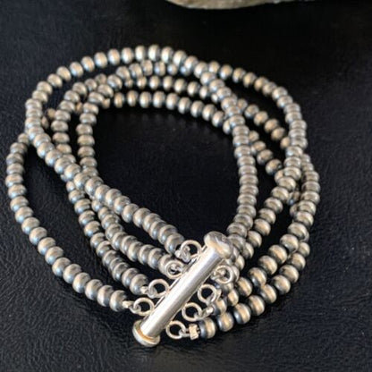 Native American Navajo Pearls Bracelet | Sterling Silver | 4-Strand | Authentic Handmade | 13586