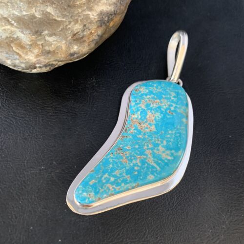Blue Kingman Turquoise Necklace | Sterling Silver | 4.5" Pendant | Authentic Native American Handmade | 13985
