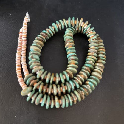 Santo Domingo Green Turquoise Spiny Oyster Necklace | Sterling Silver | 28" | 14730