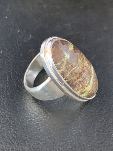 Navajo Green Gaspeite Ring | Sterling Silver | Sz 8.5 | Authentic Native American Handmade | 13781