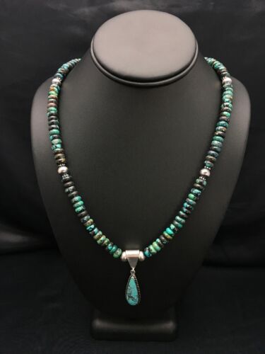 Navajo Spiderweb Turquoise Bead Necklace Pendant | Sterling Silver | Authentic Native American Handmade | 2796