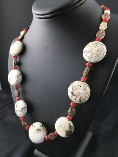 Native American Wild Horse Coral Necklace | Sterling Silver | 21" | 10278