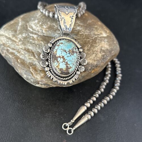 Navajo Blue Golden Hills Pendant Necklace | Sterling Silver | Authentic Native American Handmade | 14351