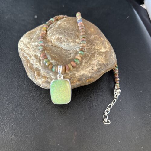 Southwestern Women's Green Opal Pendant Necklace | Sterling Silver | 17" | 14424