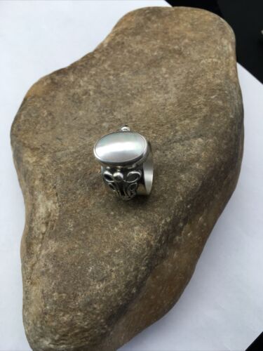 Navajo Women's White Mother of Pearl Ring | Sterling Silver | Sz 8.5 | Authentic Native American Handmade | 1712