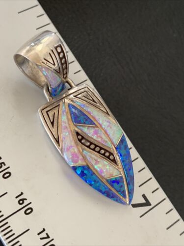 Authentic Native American Navajo Sterling Silver Pendant | Pink & Blue Opal Inlay | Handmade Jewelry | 12479