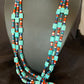 Native American Santo Domingo Turquoise Coral Bead Necklace | 3-Strand | 28" | 11988