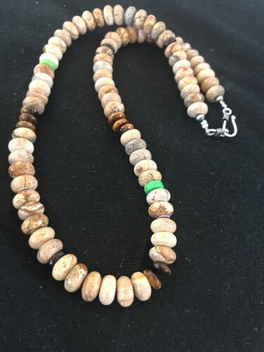 Turquoise Picture Jasper | 10mm Beads | Men's Navajo Sterling Silver Necklace | Southwestern Native American | 21" | 3369