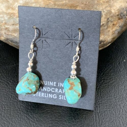 Navajo Turquoise Bead Nugget Earrings | Sterling Silver Pearls | Authentic Native American Handmade | 1" | 12897