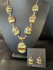 Navajo Green Gaspeite Necklace Choker Earrings Set | Sterling Silver Pendant | 19" | Authentic Native American Handmade | 13794