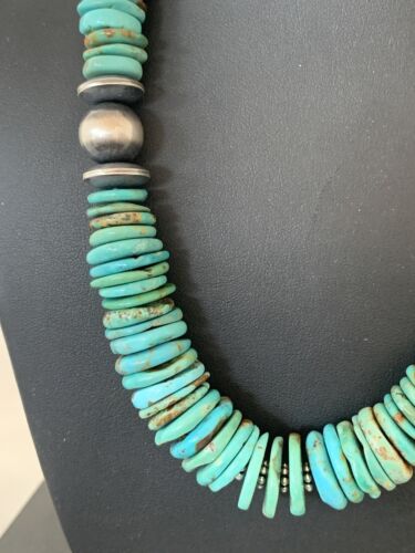 Navajo Sterling Silver Graduated Blue Green Turquoise Necklace | Authentic Native American | 24" | 248