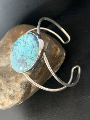 Women's Sterling Silver Blue Kingman Turquoise Cuff Bracelet | Authentic Native American Handmade | 14066