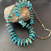 Navajo | Sterling Silver | Kingman Turquoise Shell Necklace | 26" | Authentic Native American Handmade | 11818