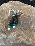 Navajo Black Onyx Turquoise Bead Dangle Earrings | Sterling Silver | Authentic Native American Handmade | 13455