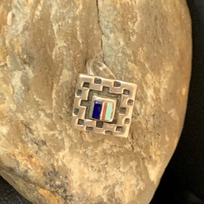 Southwestern Women's Turquoise Blue Lapis Spiny Inlay Ring | Sz 5 | Navajo | 13167