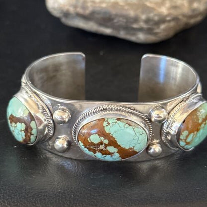 Native American Men's Navajo Blue #8 Turquoise Cuff Bracelet | Sterling Silver | 14441